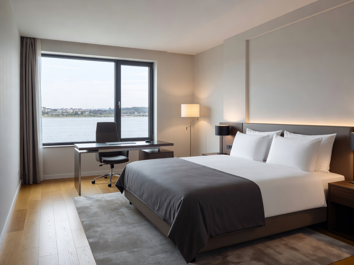 Nykyaikaisen executive-hotellihuoneen sisustus Radisson Blu Hotel Lietuvassa jokinäkymin